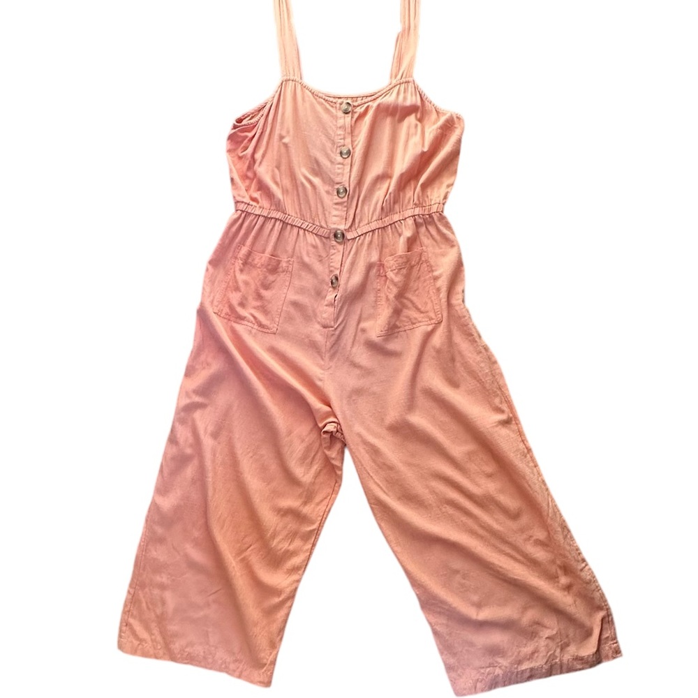 Lauren Conrad Summer Romper Jumpsuit Cropped Button Down Peach Women's Size L
